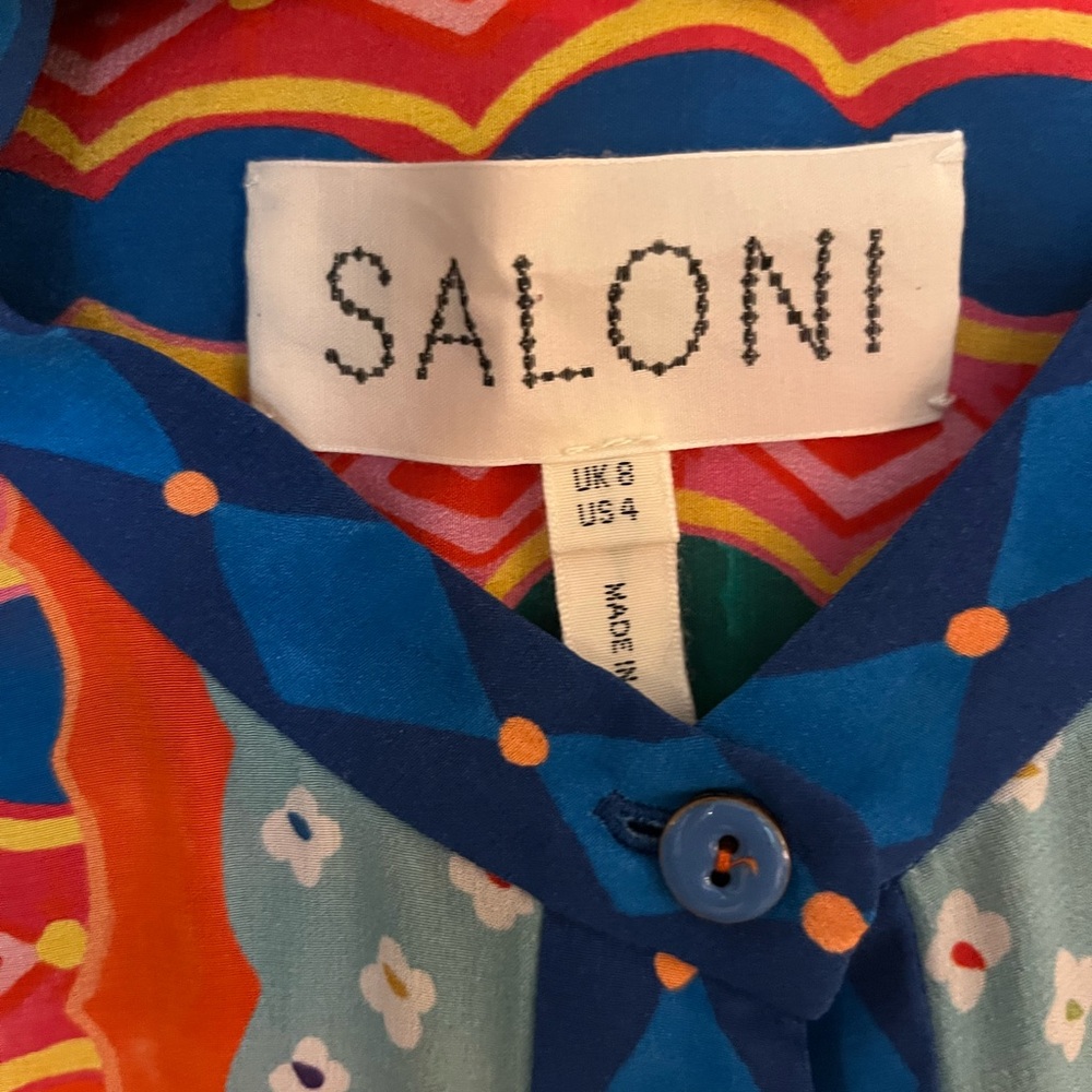 SALONI Blue Multi-Color Patterned Button Dress - Picture 4 of 8